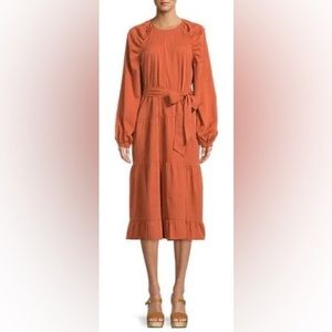 The Get Dramatic Tiered Dress Long Sleeve Brown Clay Tie Waist